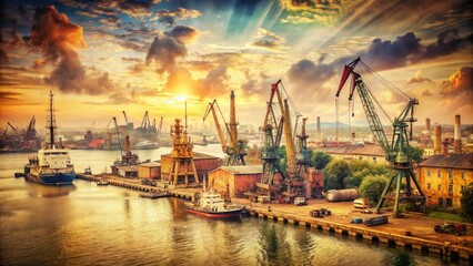 Vintage Odesa Seaport: Industrial Ukraine Coastline,  Grainy Film Photo