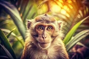 Vintage Photo of a Playful Monkey in a Tropical Setting