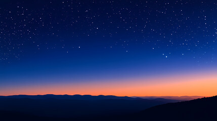 Fototapeta premium Star-filled sky with shades of indigo and deep blues on the horizon, astronomy, orbes, morning. Indigo Skies. Illustration