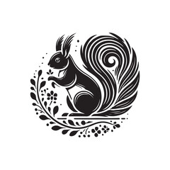 Black Color Squirrel silhouette design Vector Illustration, Solid White Background (10).eps