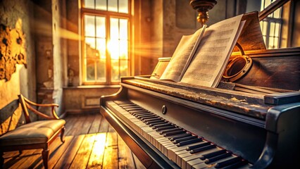 Vintage Sheet Music on Antique Piano - Architectural Photography