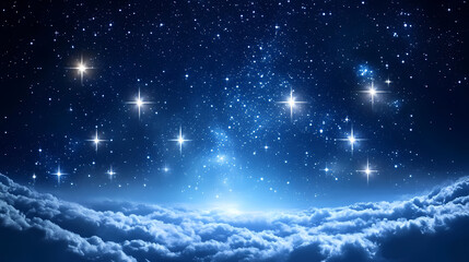 Naklejka premium A stunning landscape of a star-filled sky against a deep indigo blue background, cosmic, stardust, magical. Indigo Skies. Illustration