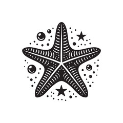 Black Color Starfish silhouette design Vector Illustration, Solid White Background (11).eps