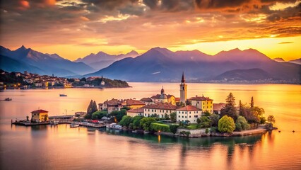 Vintage Stresa Sunset: Maggiore Lake & Bella Island, Italy