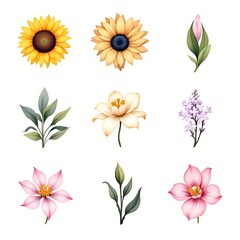 set of icons flowers