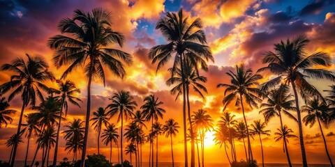 Vintage Sunset Silhouettes: Palm Trees at Golden Hour