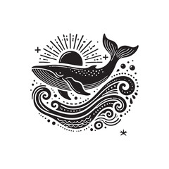 Black Color Whale silhouette design Vector Illustration, Solid White Background (10).eps