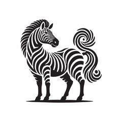 Black Color Zebra silhouette design Vector Illustration, Solid White Background (5).eps
