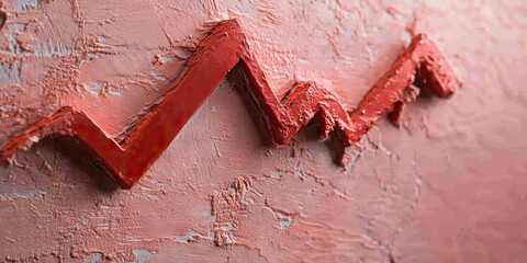Three-Dimensional Red Graph Line on Textured Pink Surface