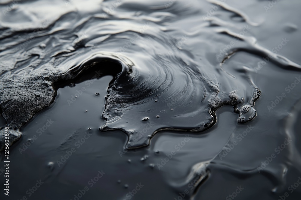Poster Abstract swirling dark liquid with bubbles, creating a mesmerizing visual texture.