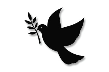 Black silhouette dove with olive branch vector icon illustration on a white background Symbol and Peace