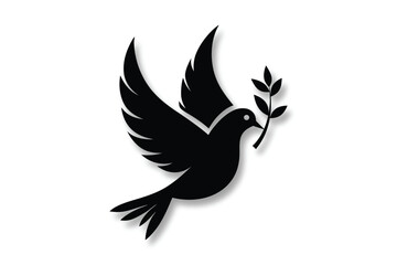 Fototapeta premium Black silhouette dove with olive branch vector icon illustration on a white background Symbol and Peace