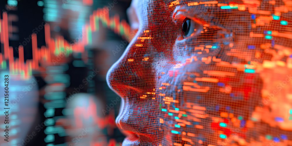 Aufkleber digital face with data overlay and charts