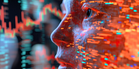 Digital Face with Data Overlay and Charts