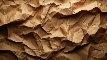 Fototapeta premium Crumpled brown paper texture, studio shot, dark background, design element