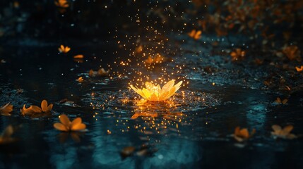 Enchanted Glowing Lotus in Dark Waters