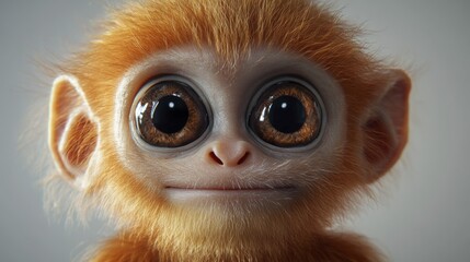 Adorable cartoon-style baby monkey with large eyes and orange fur