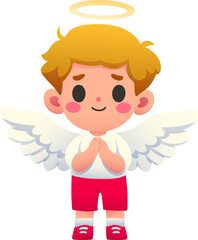 Cupid Standing with a Shy Gesture for Valentine's Day (Illustration Gradient Style)