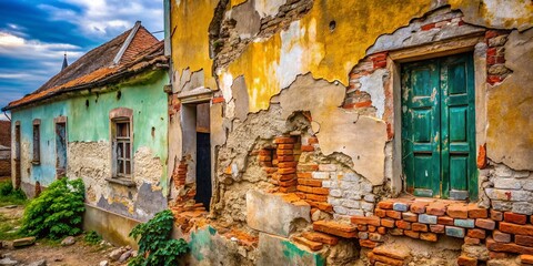 Naklejka premium Weathered Hungarian Ruin Wall Detail: Ancient Stone Masonry Texture