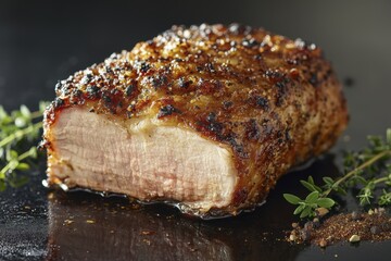 Perfectly roasted pork with golden crispy crust for gourmet cooking and culinary delight