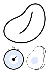 Kidney bean stopwatch and abstract shape. Ideal for health, time management, minimalism, productivity, simplicity, wellness, planning Line metaphor