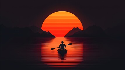 Sunset over an archipelago, silhouettes of adventurers exploring, minimalist ad design space, dreamy and luxurious atmosphere