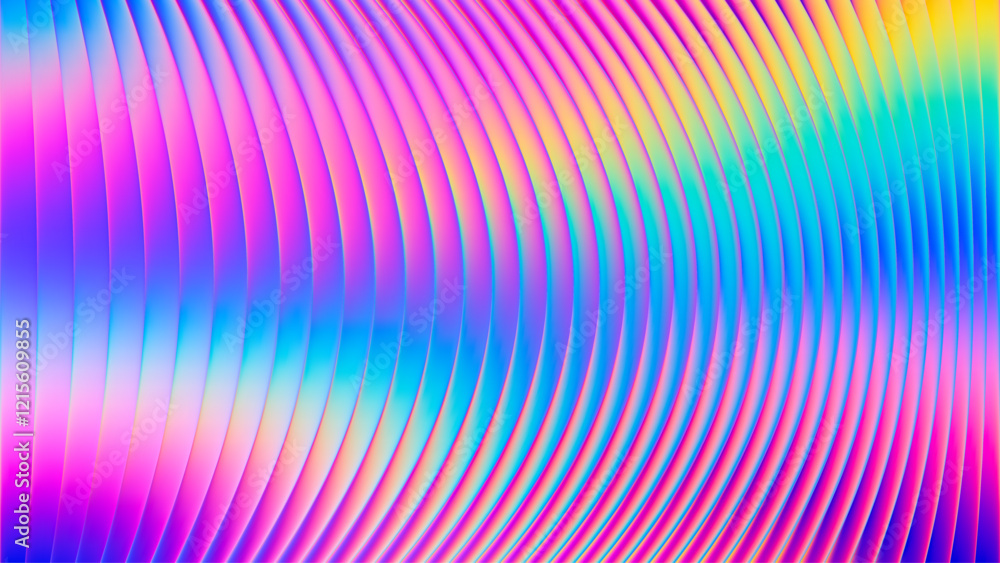 Poster iridescent futuristic neon ribbed fractal glass texture with vibrant gradient waves and bright smoot