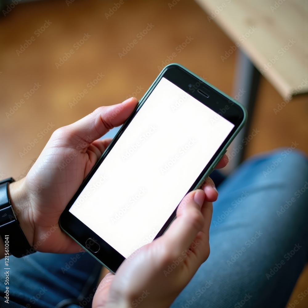 Poster person holding a smartphone with a blank screen. perfect for app mockups or technology concepts. the