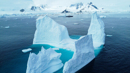 Antarctica view. Seascape and landscape of Antarctica. Glaciers, mountains and Southern Ocean.