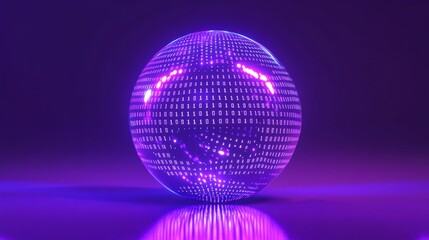 A crystal ball that glows, containing spinning binary code, signifies the future of digital technology