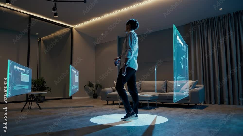 Poster imagine a wearable device that projects a virtual workspace anywhere, show it in action
