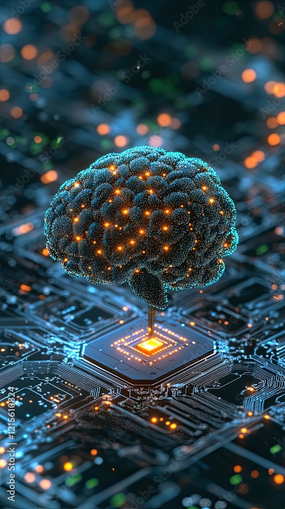 Aufkleber artificial intelligence brain connected to a technological circuit in a futuristic environment