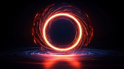 Circular neon light swirls in a turbine-inspired design, glowing vibrantly, ideal for modern party or festive title backdrops