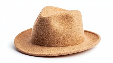 Classic beige felt hat with a wide brim, subtle gold undertones, captured in professional lighting on a white background