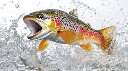 Dynamic Rainbow Trout Leaping from Water: A Stunning Wildlife Image
