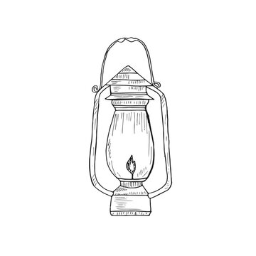 recommend clip art: Kerosene lamp oil traditional lantern doodle cartoon hand-drawn vector.