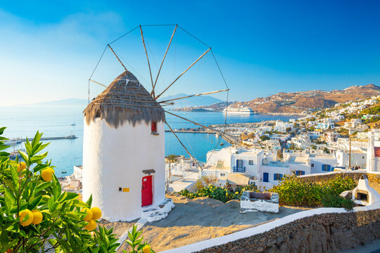 Panoramic view of Mykonos town, Cyclades islands, Greece