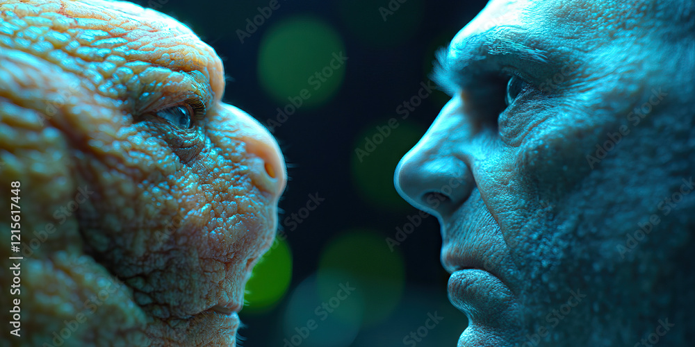 Poster comparative close-up of two faces with textural differences