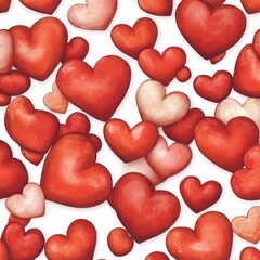 Obraz premium Vibrant red hearts pattern on white background for love and romance themes