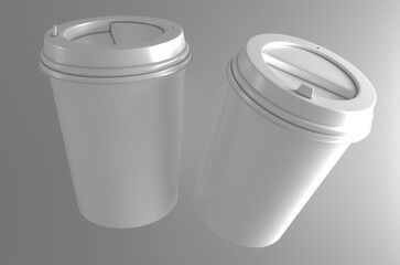 Paper coffee cup with lid isolated on white background, front view. Takeaway coffee package mock up. 