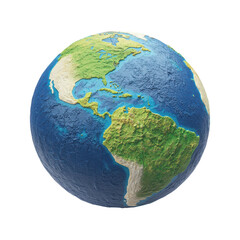 Fototapeta premium A detailed globe showing the continents, oceans, and topographical features of Earth, Transparent Background.