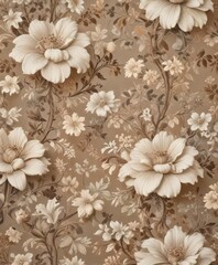 Classic damask print featuring intertwined vines and flowers in muted earth tones,  floral arrangements,  timeless elegance, damask pattern