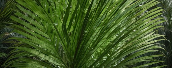 Obraz premium Close up of natural green palm leaf with intricate patterns and veins , natural, nature, green