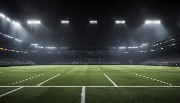 Darkened football field with stadium lights on,  evening,  light,  dusk