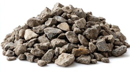 Gray gravel pile, studio shot, construction, white background, landscaping