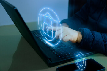 lock mark cybersecurity internet, protect attacks from a hacker. concept of password privacy on an...