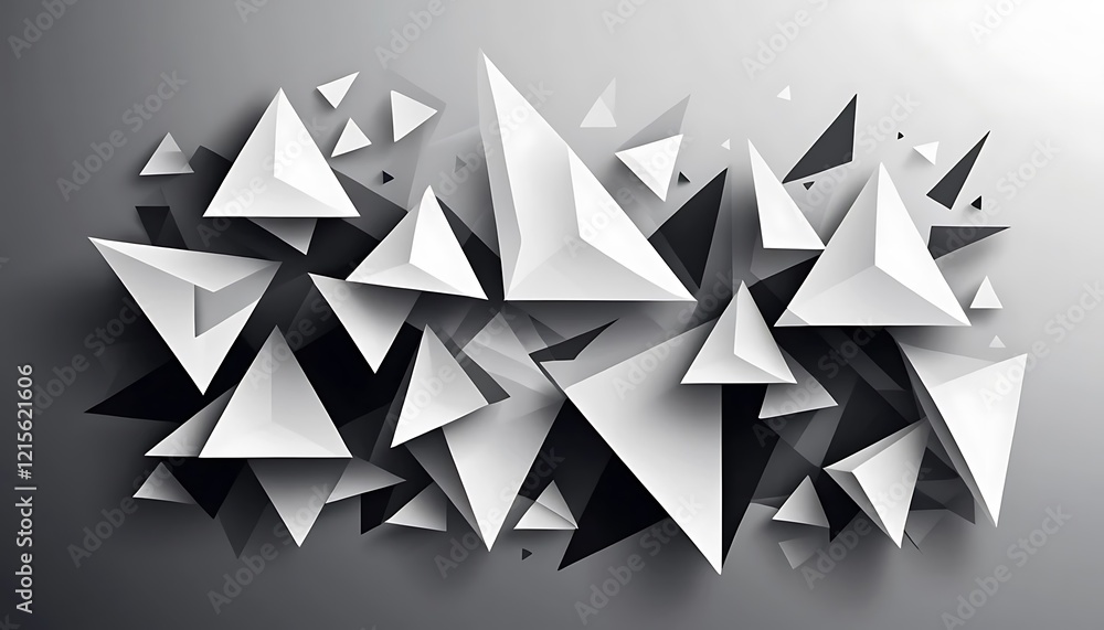 Poster abstract grayscale triangular geometric shapes composition