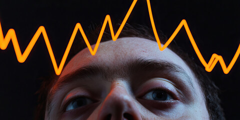 Human Face with Superimposed Orange Line Graph
