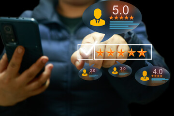 Customer services best excellent business rating experience. Satisfaction survey concept. user give...
