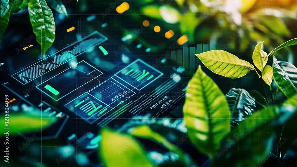 Poster smart agriculture technology monitoring and controlling systems displaying crucial information on a 